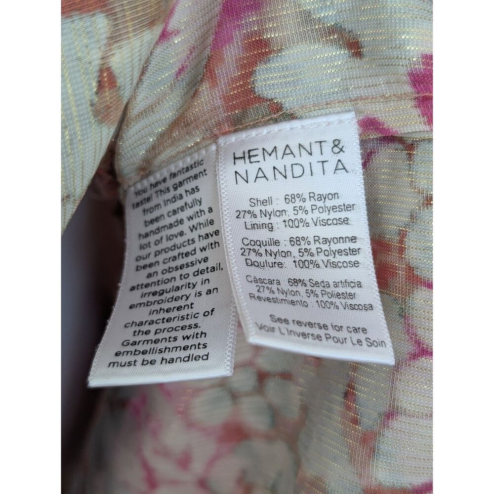 Hemant & Nandita Pakhi One Shoulder Mini Dress Floral Ruffle Hem Sz S $461 - Picture 14 of 16